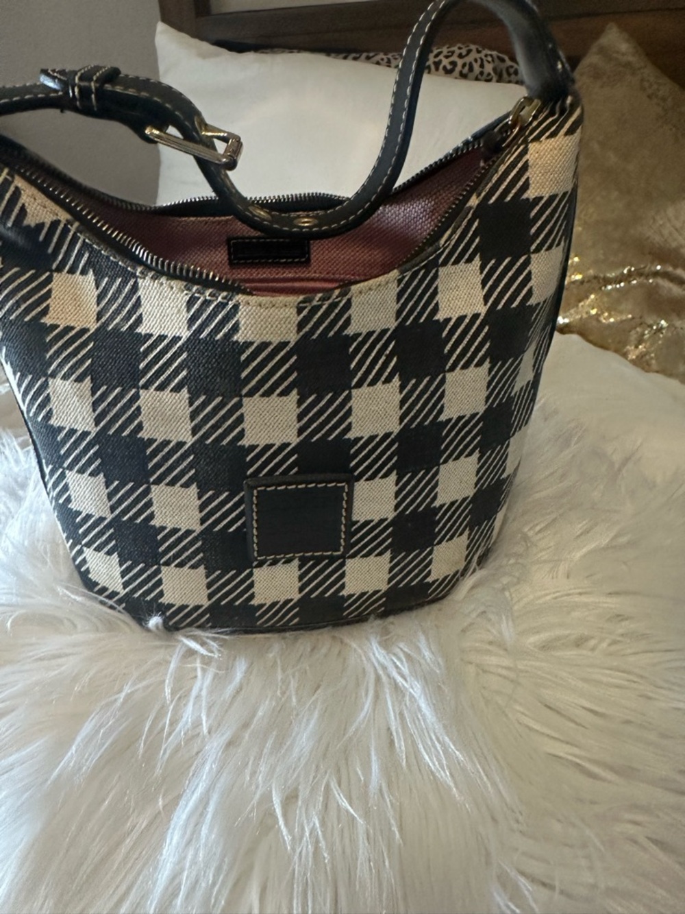 Dooney & Bourke Black and Cream Check Hobo Bag Real Dooney